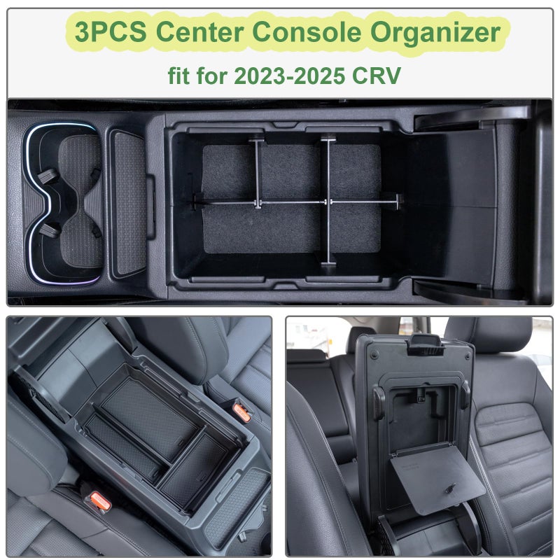 PIMCAR 3-Piece Honda CRV 2023-2025 Center Console Organizer Set | Custom Fit Armrest Tray, Hidden Storage Box & Armrest Dividers | Durable ABS Material Car Accessories - Image 2